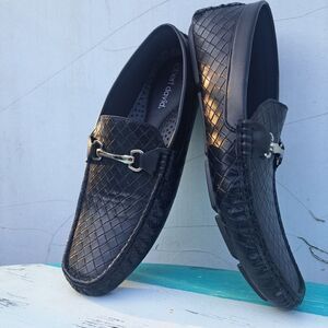 Robert David Shoes Mens 11 M Wake Slip On Horsebit Moccasins Black Faux Leather